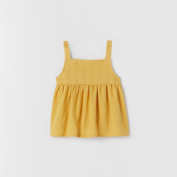 NWT Zara 3-4Y combination knit textured rustic tank shirt cotton yellow - Picture 3 of 4